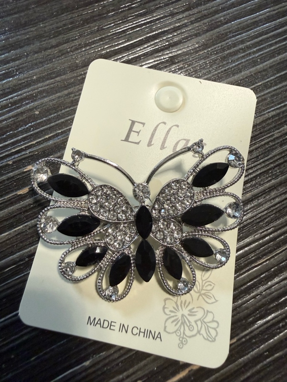 Ellas Black and Silver Crystal Butterfly Brooch